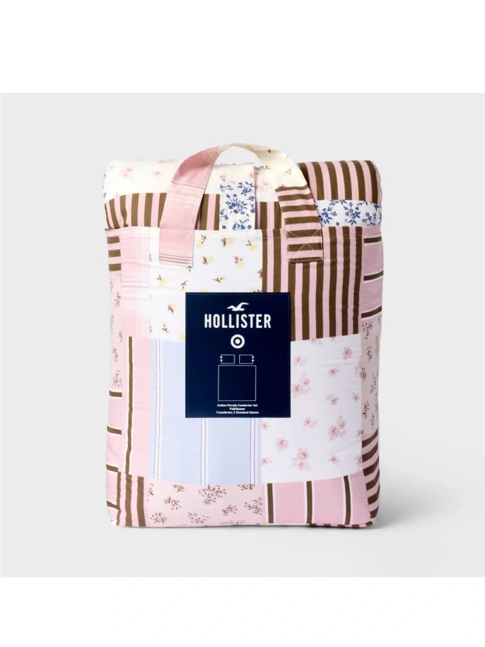 Twin/Twin XL - Hollister Pink and Brown Patchwork Duvet Cover w/ 2 pillow shams